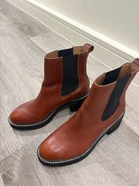 Madewell Chestnut Leather Chelsea Booties